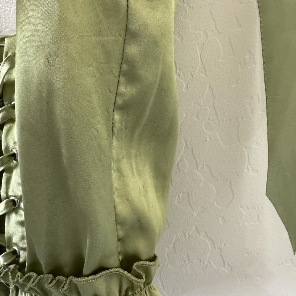 Lime Green Satin Tie Shoulder Lace Up Corset - Picture 6 of 9